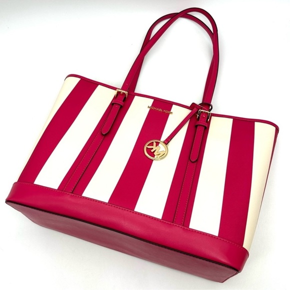 Michael Kors Large Jet Set Travel TZ Shoulder Tote Bag Electric Pink Multi - Picture 6 of 11